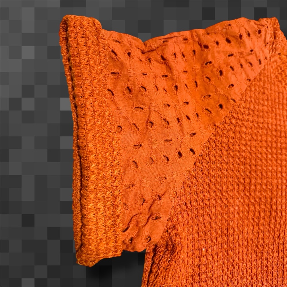Orange Textured Waffle Knit Women's Top - Picture 5 of 6